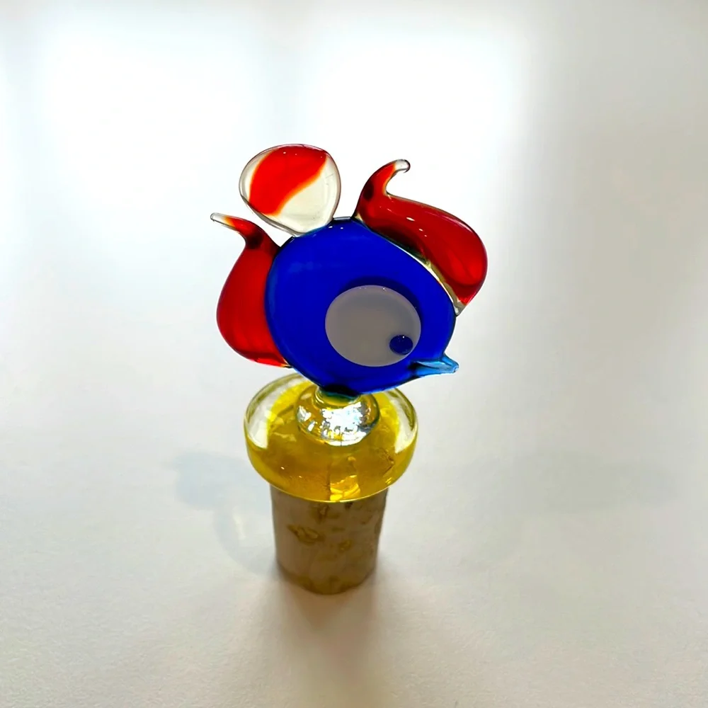 Vintage had blown glass fish bottle stopper. EUC.